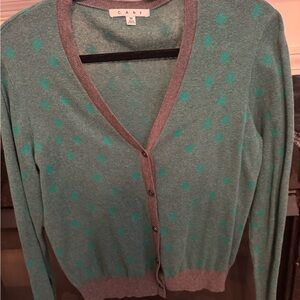 CAbi Green Cardigan Sweater with V-neck Design